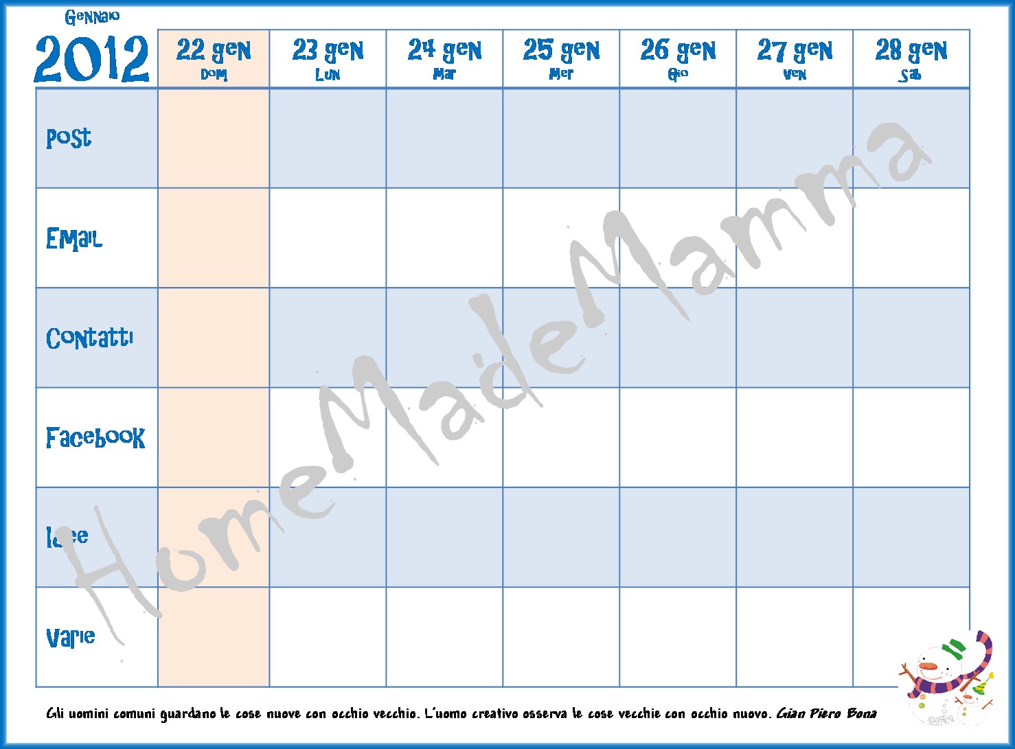 Calendario Settimanale Scaricabile