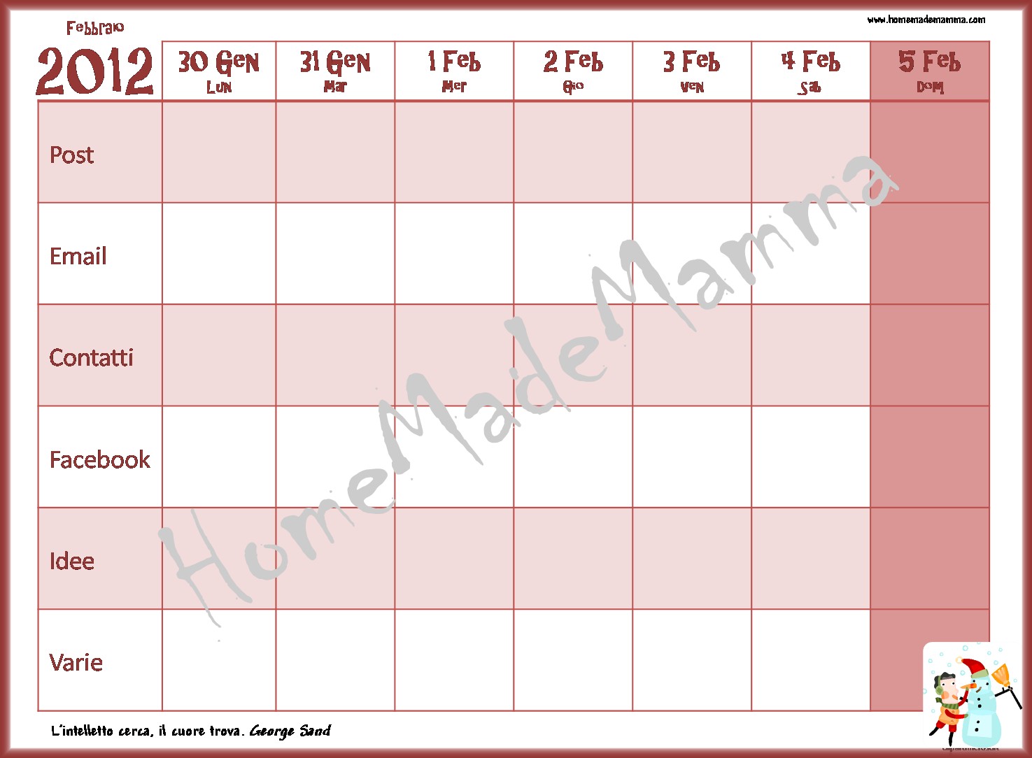 Calendario Settimanale Scaricabile