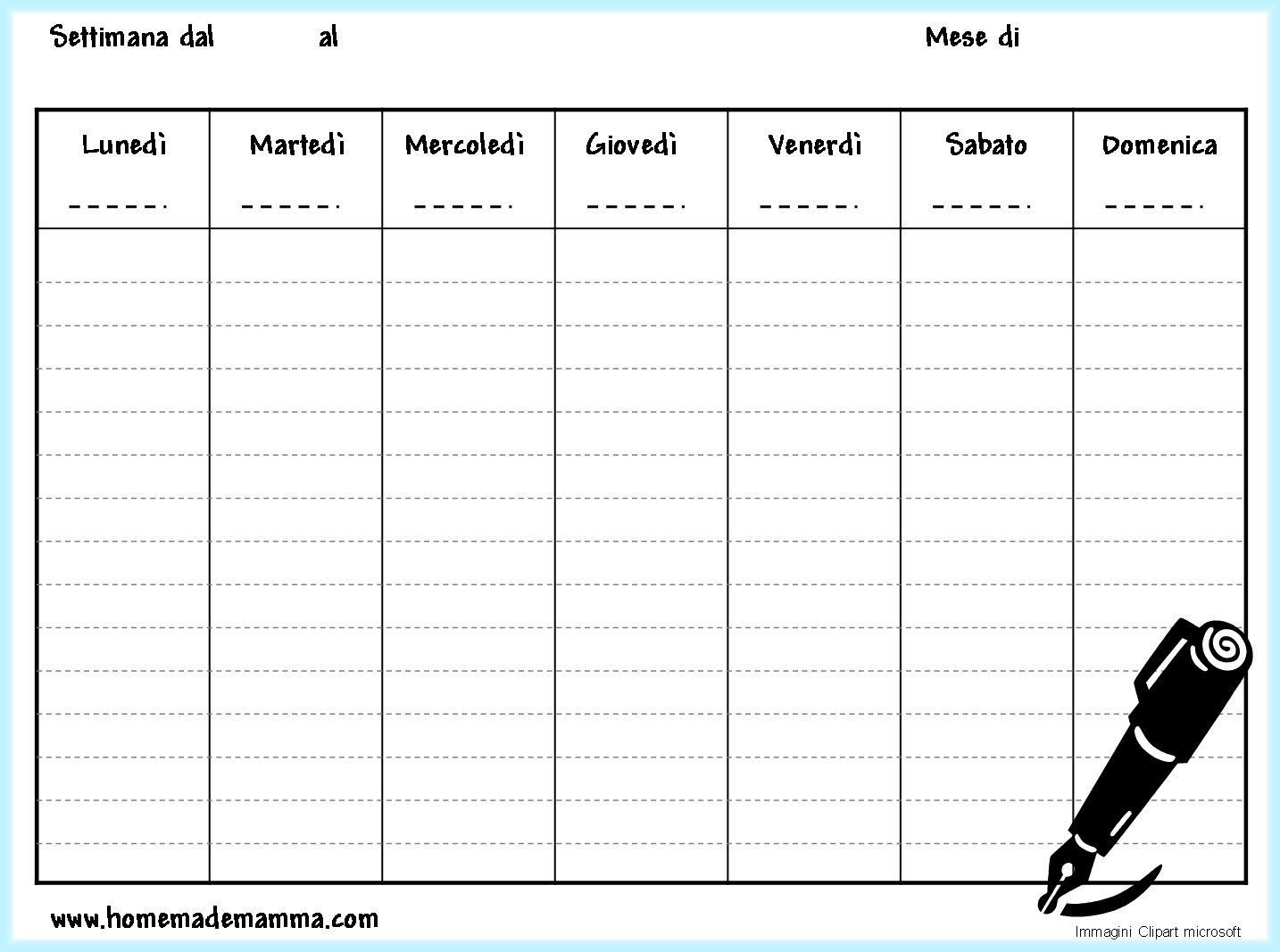 Calendario Settimanale Scaricabile