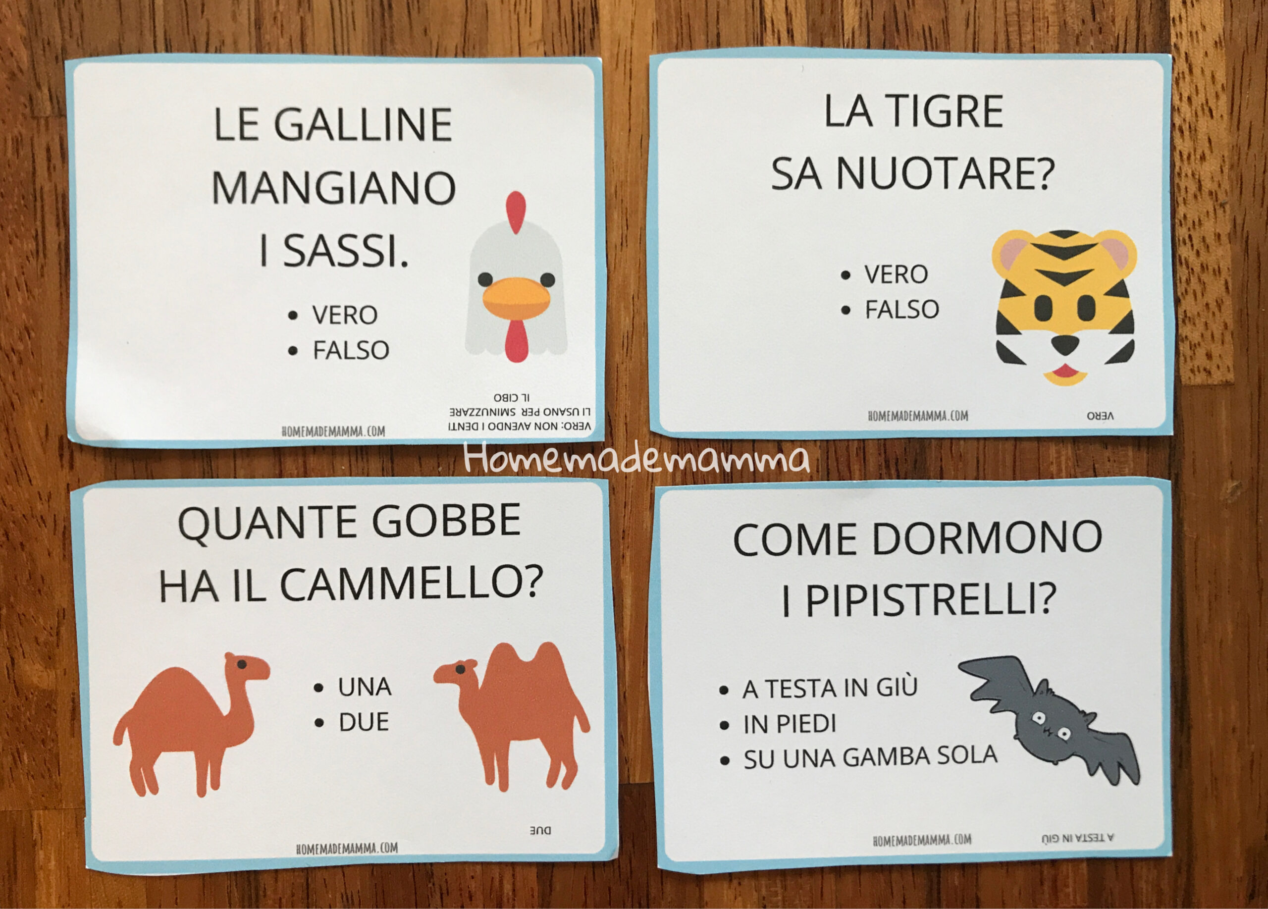 Carte curiosità animali da stampare indovinelli